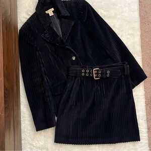 VINTAGE (90s) The Limited Chinos Dark Blue Velvet Ribbed Blazer and Skirt Set